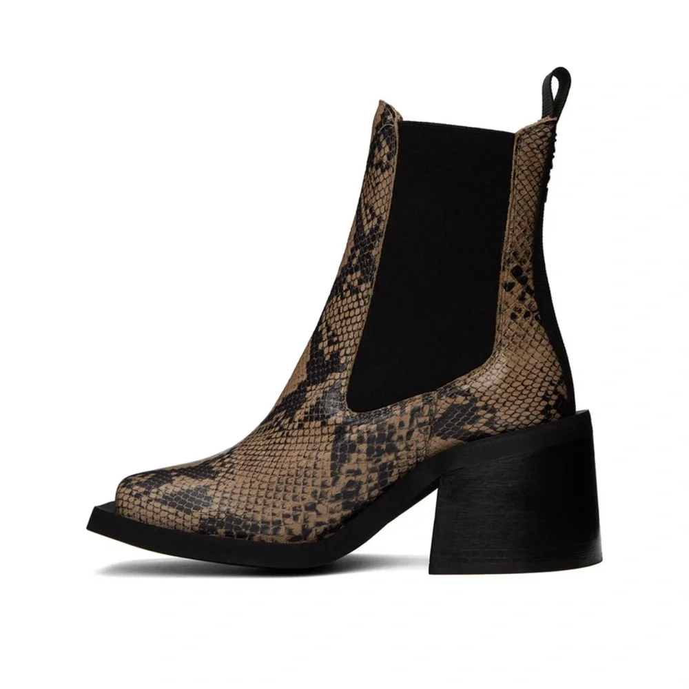 GANNI Snake-Embossed Leather Chelsea Ankle Boots - Ermine - Picture 1 of 5